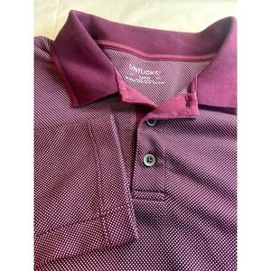 UNTUCKit S Long Sleeve Polo Shirt Burgundy White Micro-Pattern Size Large-Flaw
